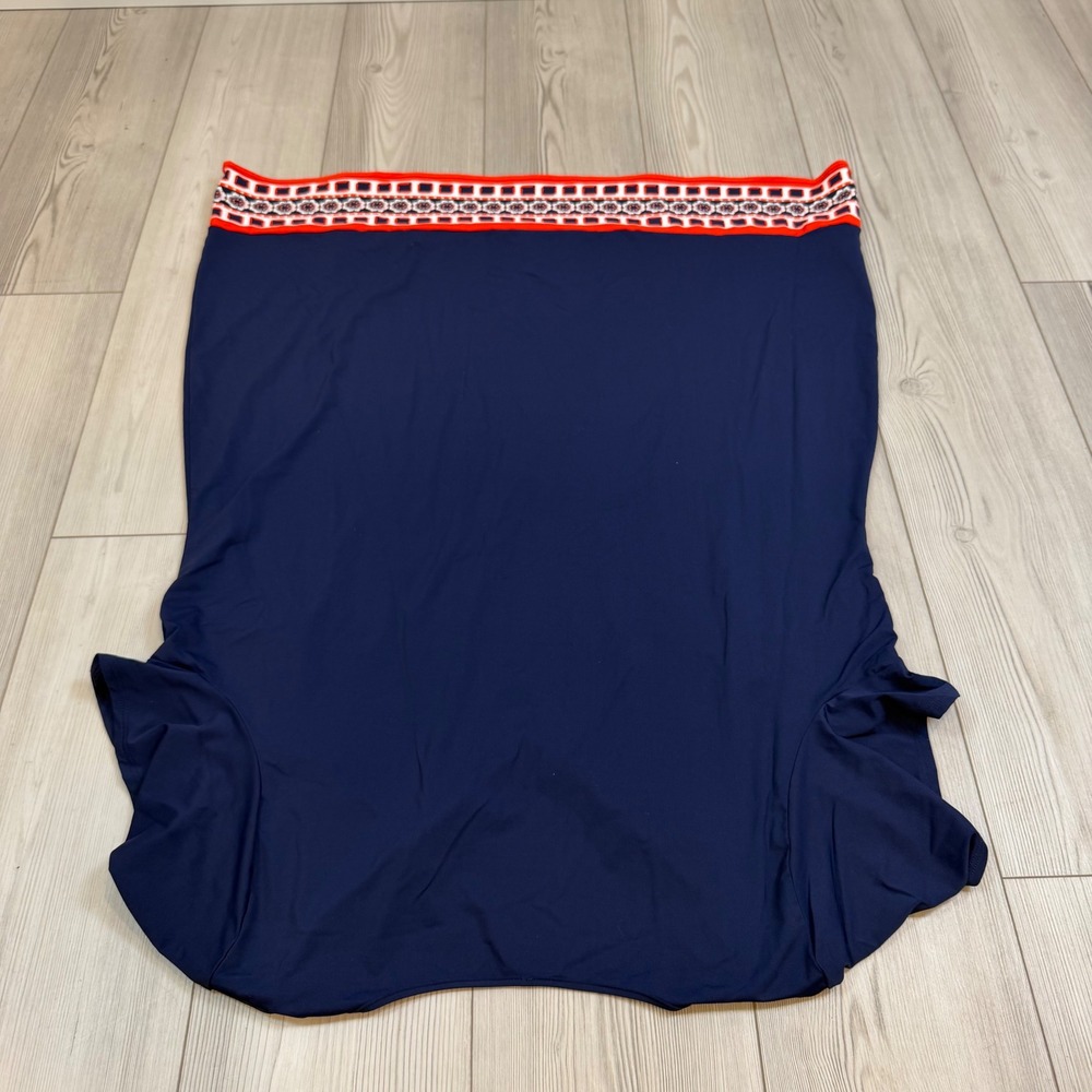 Lands' End Navy Blue Swim Tunic Cover-Up Red Geometric Border Tassels 2X 20W-22W - Picture 8 of 11